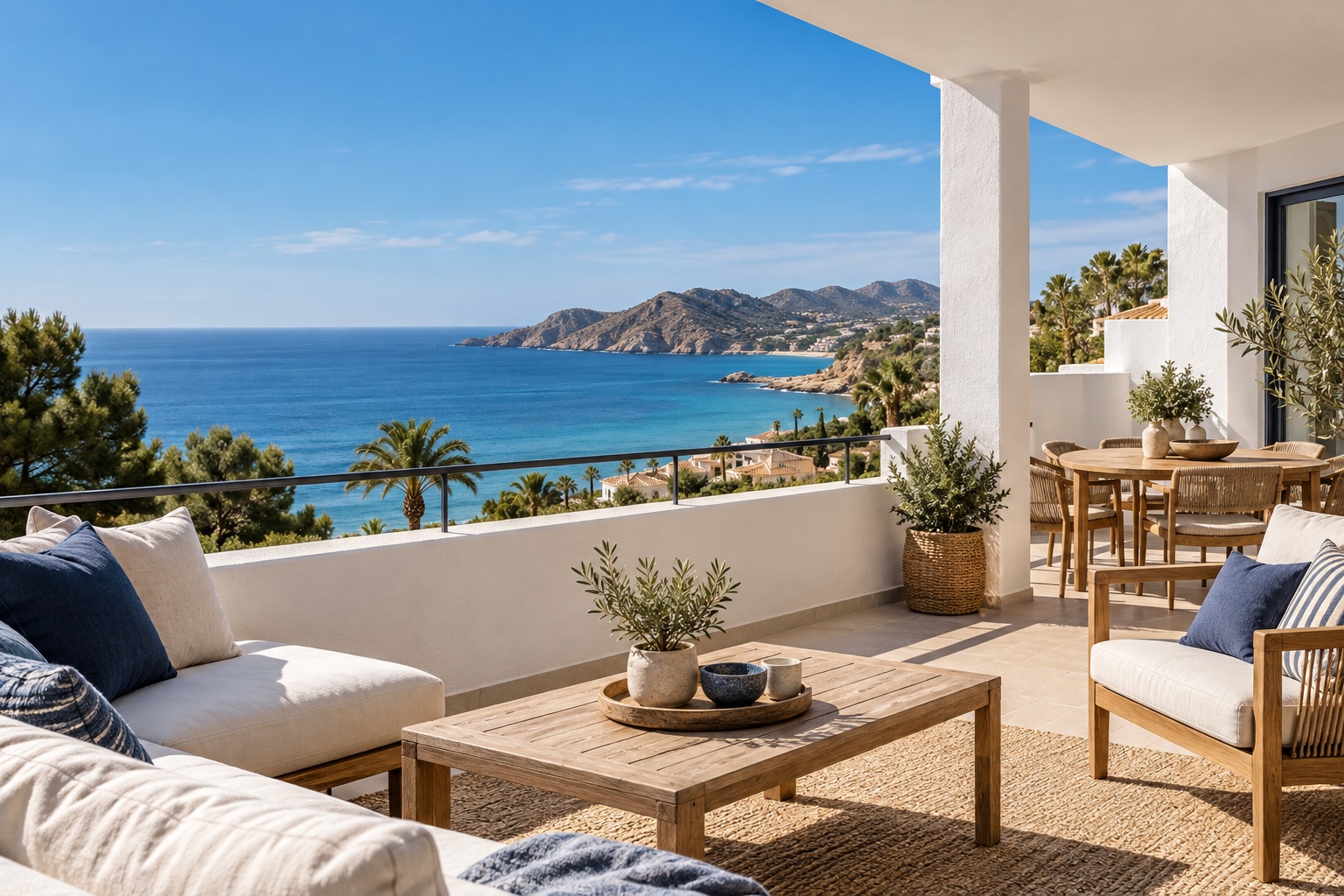 Terraza de un alojamiento mediterráneo con vistas al mar